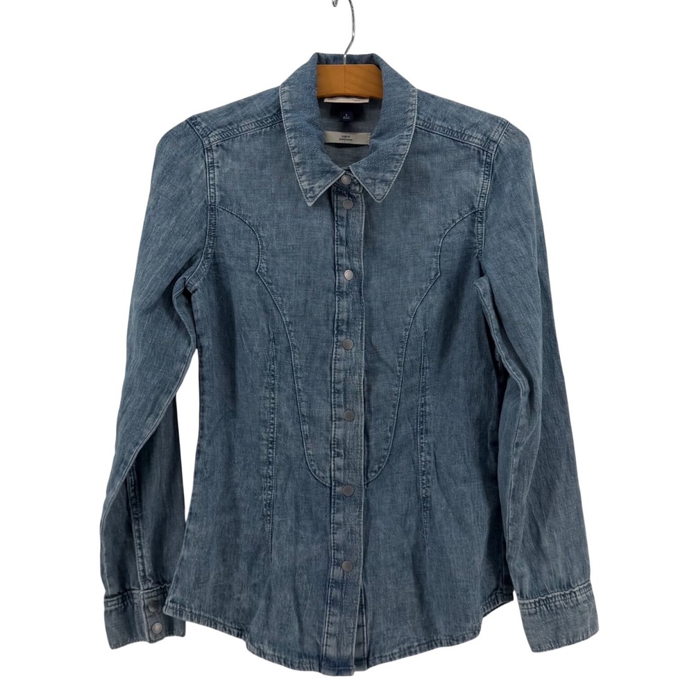 Universal Thread Cotton Denim Western Shirt Women 4 Light Wash Slim Fit Snap
